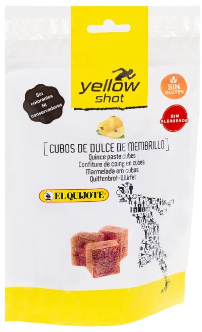 envase que contiene cubos de dulce de membrillo