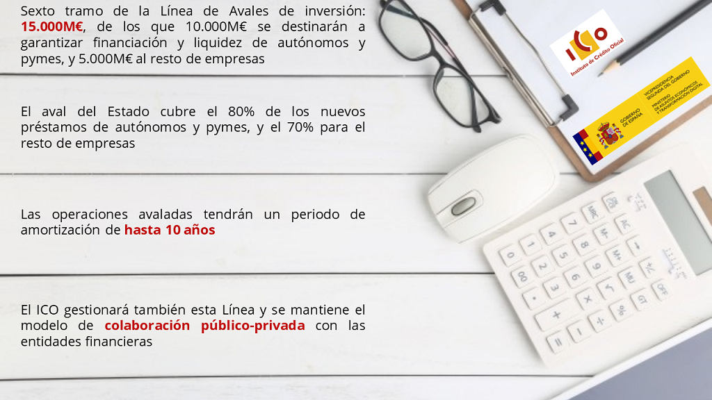 Sexto tramo de la Línea de Avales para Inversión y Liquidez aprobado por el Gobierno por un importe total de 40.000 millones de euros